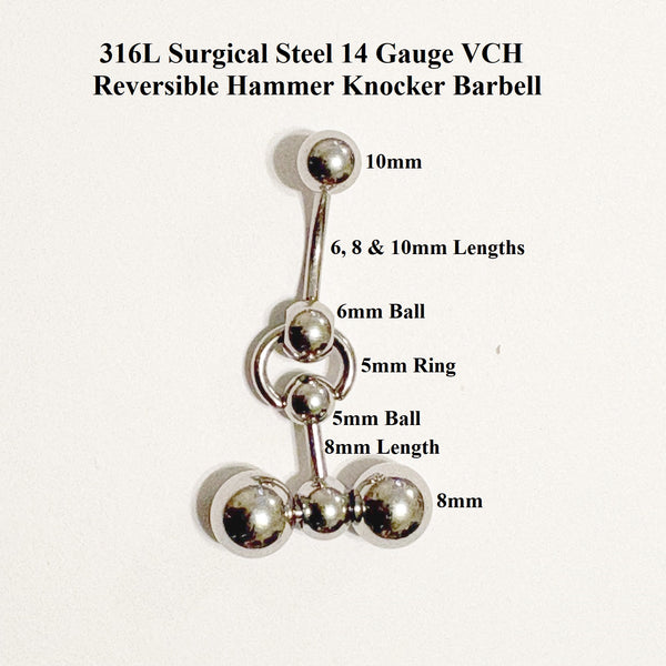 HAMMER KNOCKER Reversible VCH Barbell 316L Surgical Steel 14g.