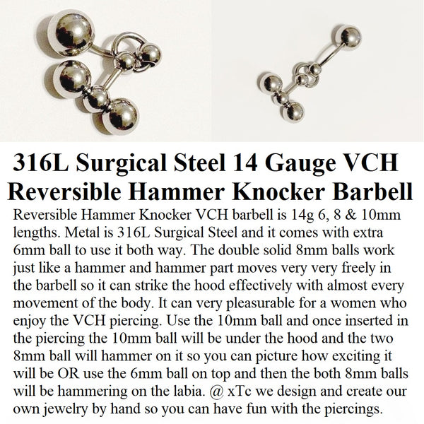 HAMMER KNOCKER Reversible VCH Barbell 316L Surgical Steel 14g.