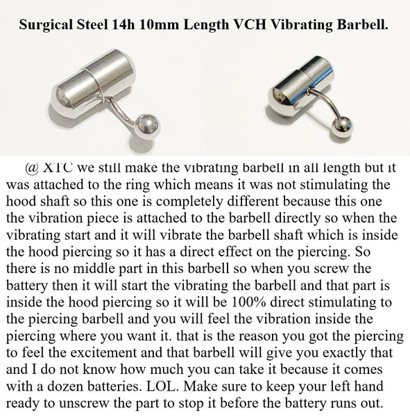 Surgical Steel Vibrating Barbell VCH 14g 10mm L Length with Dozen Batteries.