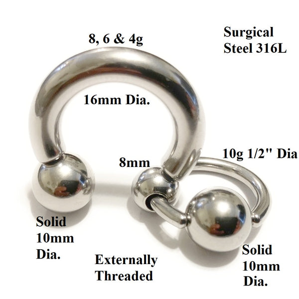 FRONT 10mm PENDULUM MOTION BALL Surgical Steel 8, 6 & 4g 5/8" PA HORSESHOE.