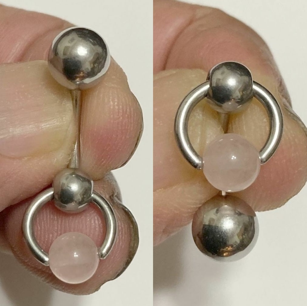 Surgical Steel with 8mm LOVE Stone Rose Quartz Stone VCH Piercing Barbell.