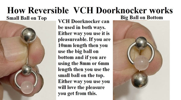 Surgical Steel with LOVE STONE 6mm ROSE QUARTZ VCH Reversible Door Knocker with Heavy Ball for Extra Pressure.