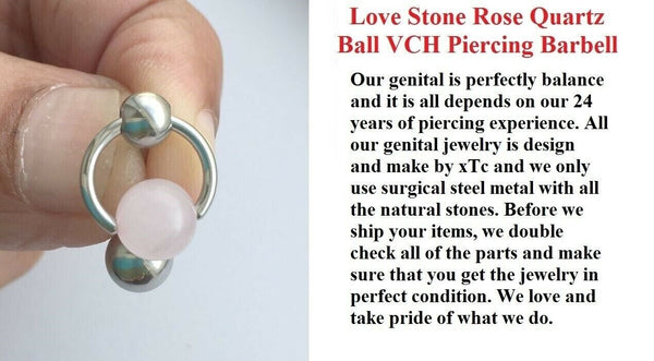 Surgical Steel with 8mm LOVE Stone Rose Quartz Stone VCH Piercing Barbell.