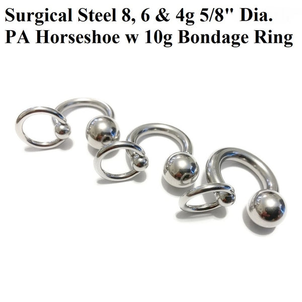 Surgical Steel 8g to 4g 5/8" PA HORSESHOE with SLAVE RING.