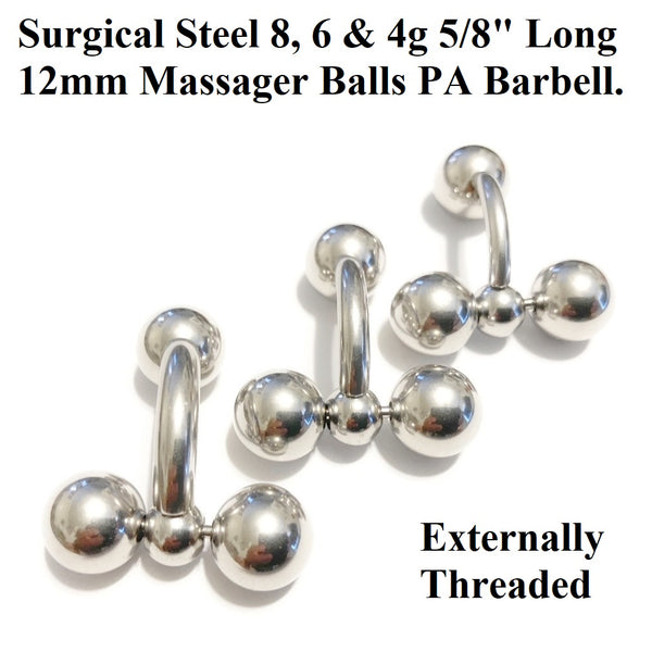 Surgical Steel 8 to 4g 5/8" Length, 1/2" Massager BALLS PA Barbells.