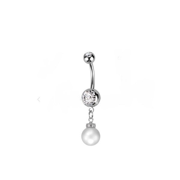 Surgical Steel Double Gem with Dangle Gems Pearl 14g 10mm Long VCH Barbell.