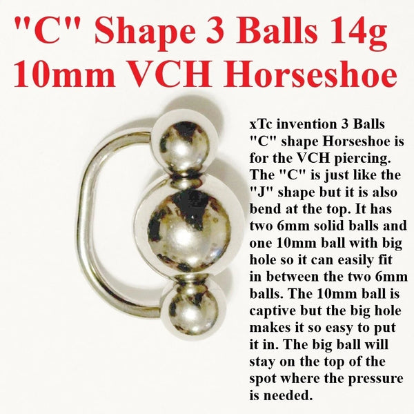 Surgical Steel Three Ball C Shape 14g VCH Horseshoe.