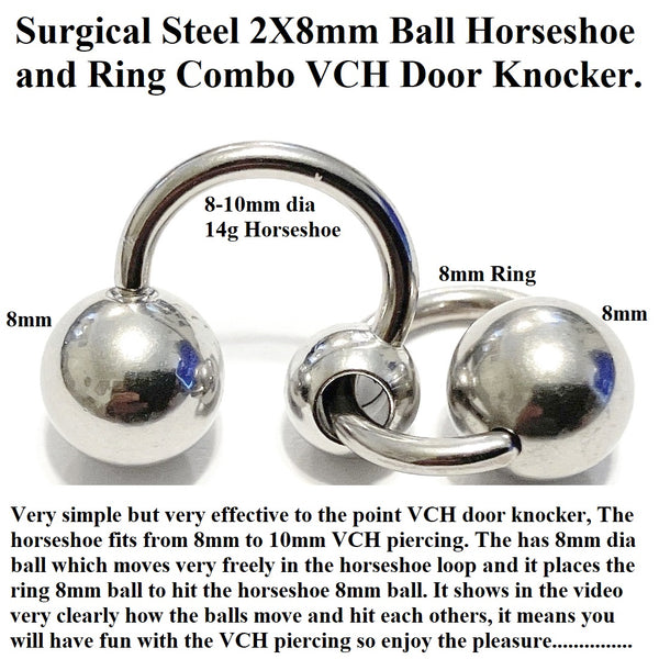 TWO BALLS KNOCKING EACH OTHERS 2X8mm BALLS Surgical Steel 14g 8-10mm VCH HS.