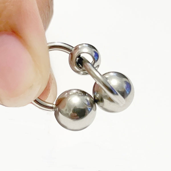 TWO BALLS KNOCKING EACH OTHERS 2X8mm BALLS Surgical Steel 14g 8-10mm VCH HS.