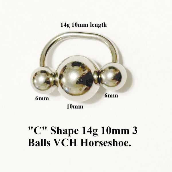 Surgical Steel Three Ball C Shape 14g VCH Horseshoe.