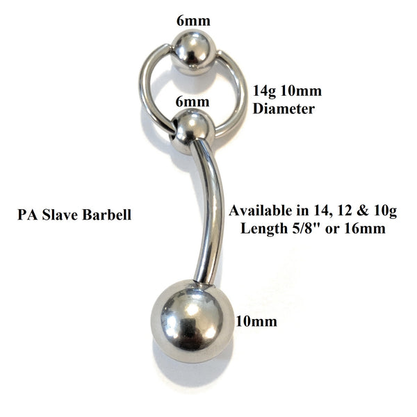 STERILIZED Surgical Steel 14g to 10g 5/8" PA CURVE BARBELL with SLAVE RING.