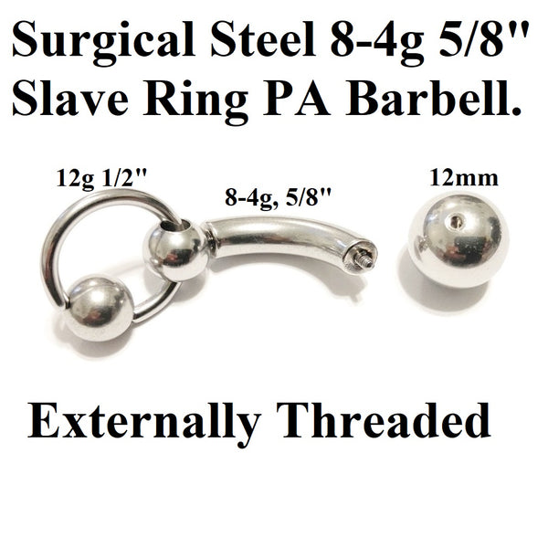 Surgical Steel 8g to 4g 5/8" PA CURVE BARBELL with SLAVE RING.