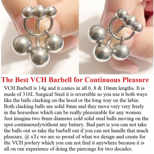 BALLS CLACKING: 316L Surgical Steel 14g REVERSIBLE VCH Barbell.