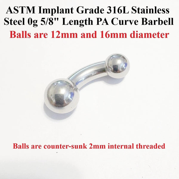 Sterilize ASTM Implant Grade 316L Surgical Steel Internal Threads Counter-Sunk Balls 4-00g PA Barbells.