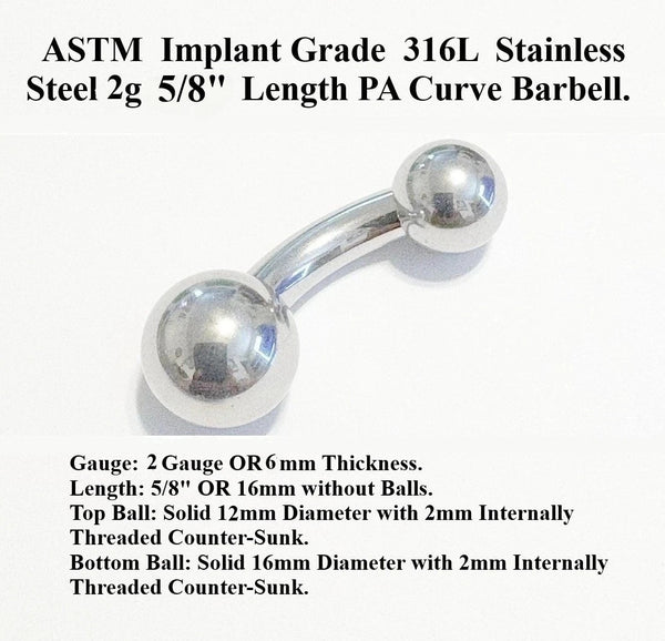 Sterilize ASTM Implant Grade 316L Surgical Steel Internal Threads Counter-Sunk Balls 4-00g PA Barbells.