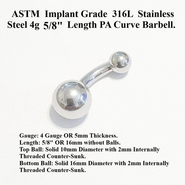 Sterilize ASTM Implant Grade 316L Surgical Steel Internal Threads Counter-Sunk Balls 4-00g PA Barbells.