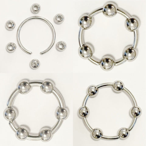 316L Surgical Steel 10g, 8g & 6g 1-1/4" Diameter BEADED FRENUM RINGS.