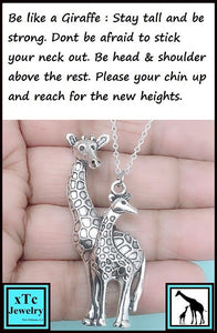 Beautiful Mom & Baby Giraffes Charm Silver Chain Necklace