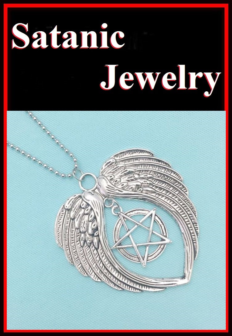 Large Angel's Wings with Large Pentagram 18" Bead Chain