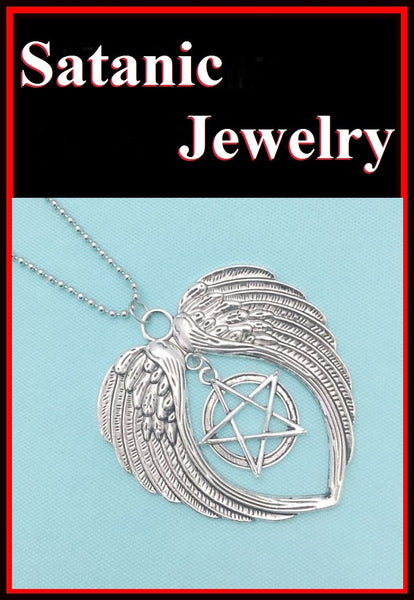 Large Angel's Wings with Large Pentagram 18" Bead Chain