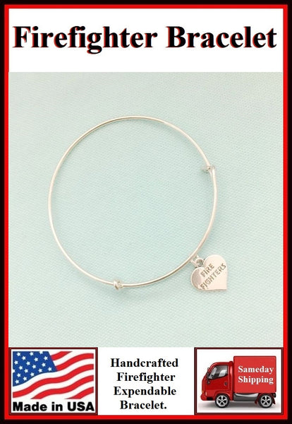 Firefighter Heart Charm Expendable Bangle.