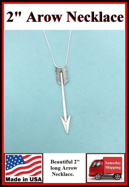 Beautiful 2" Long Silver ARROW Charm Necklace