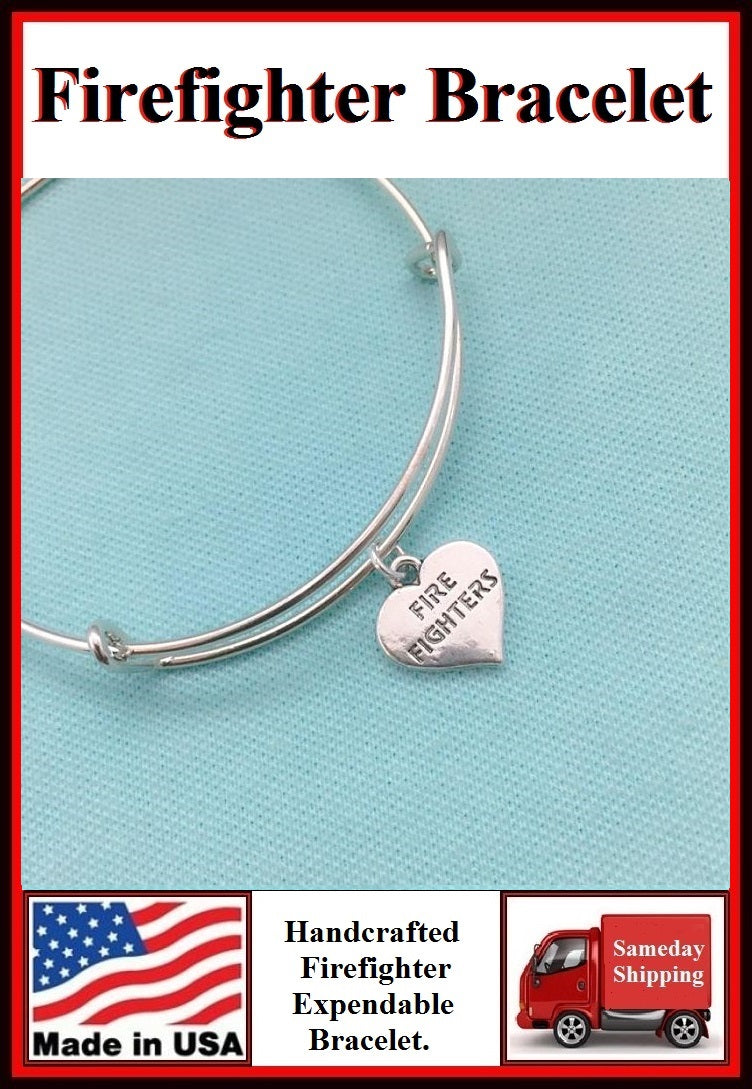 Firefighter Heart Charm Expendable Bangle.