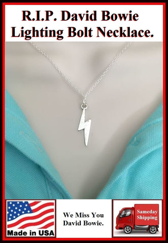 R.I.P. David Bowie Lighting Bolt Charm Silver Necklaces.
