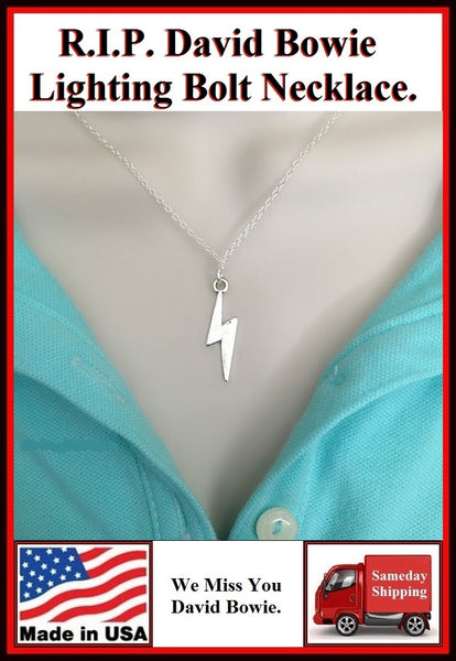 R.I.P. David Bowie Lighting Bolt Charm Silver Necklaces.