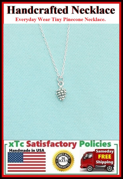 Everyday Wear: Stunning Tiny Pinecone Silver Charm Necklace.
