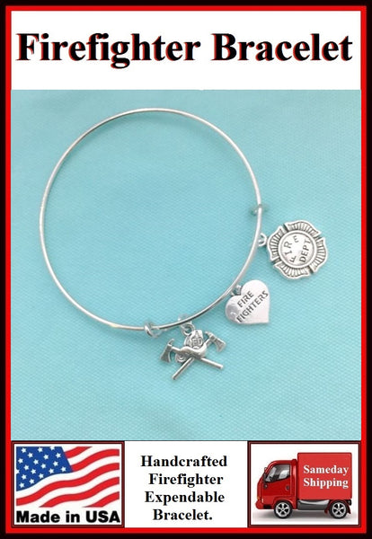 Firefighter Heart & Charms Expendable Bangle.