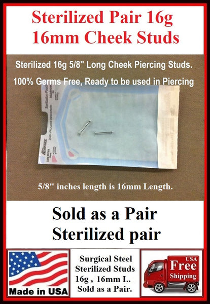 Sterilized Pair 16g DIMPLE MAKER Cheek Studs.
