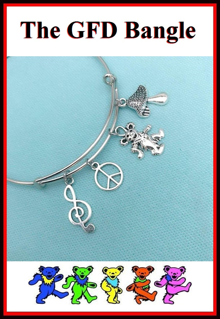 Grateful Dead Bear and Charms Bangle Bracelet.