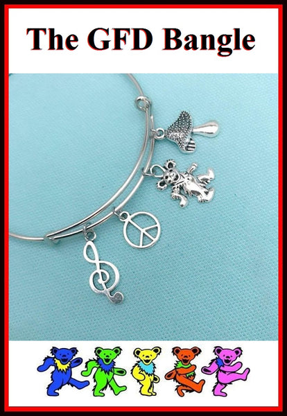 Grateful Dead Bear and Charms Bangle Bracelet.