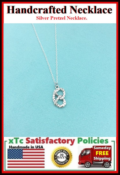 Handcrafted Beautiful Pretzel Silver Charm Necklace.