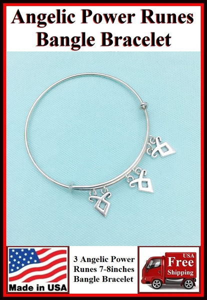 3 Angelic Power Runes Charms Expendable Bangle.