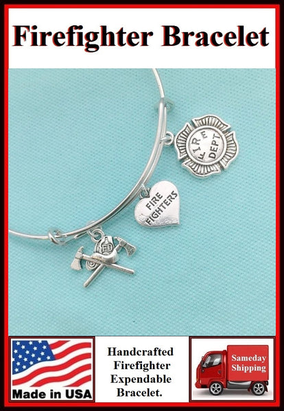 Firefighter Heart & Charms Expendable Bangle.