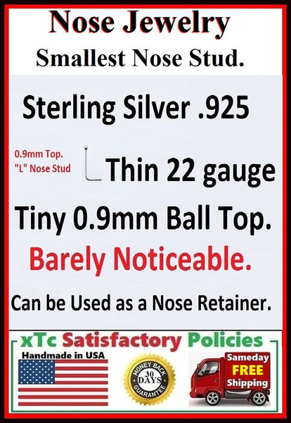 Sterilized Smallest Ball (0.9mm) Sterling Silver "L" Nose Stud.