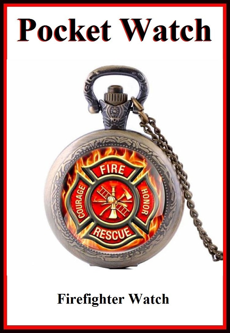 Firefighters Flames Bronze Locket Quartz Watch 30" Necklace.