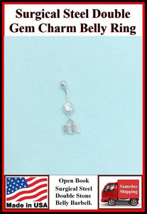 Open Book Silver Charm Surgical Steel Belly Ring.