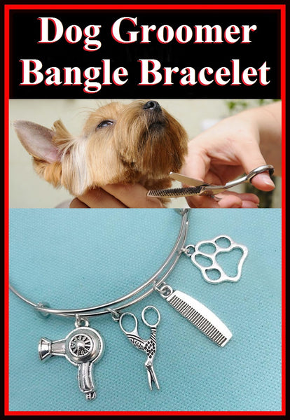 Dog Grooming Charms Expendable Bangle Bracelet.