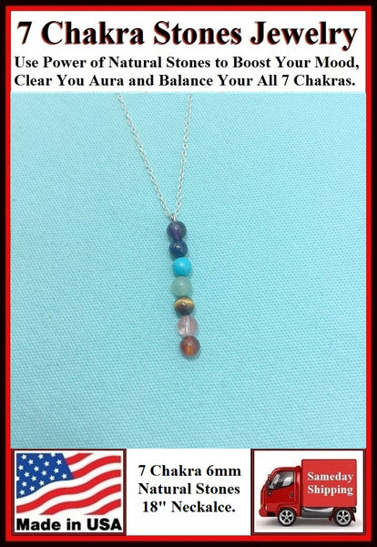 7 Chakra 6mm Stones 18" Necklace to Boost Mood.