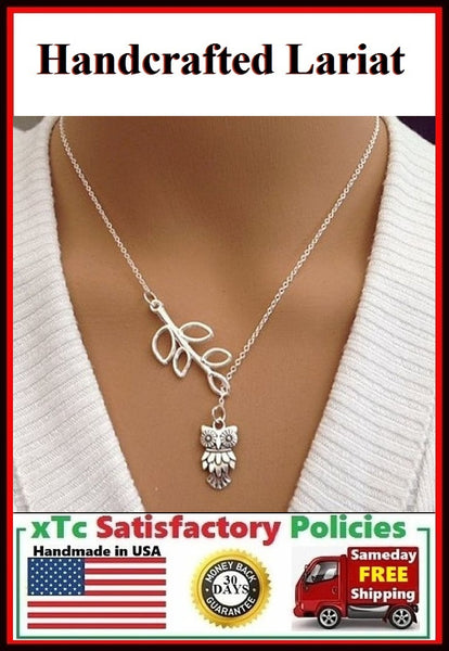 Beautiful Handcrafted Owl Charm Necklace Lariat Style.
