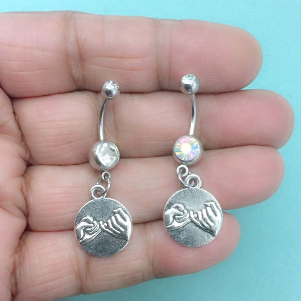 2 PINKY PROMISE Charms Surgical Steel Handmade Belly Rings