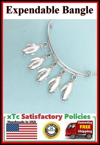 "Colony of Penguins" Gorgeous 5 Penguins Charms Bangle.