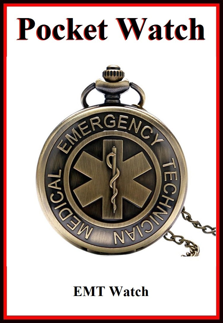 EMT Logo Bronze Locket Quartz Watch 30" Necklace.