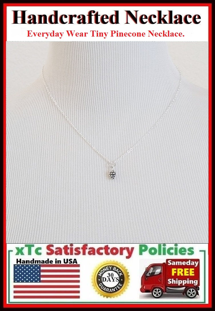 Everyday Wear: Stunning Tiny Pinecone Silver Charm Necklace.