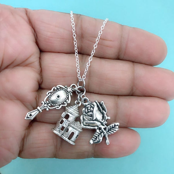 Handcrafted Belle Cluster of Charms Silver Necklace.