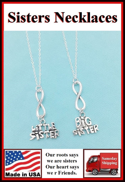 2 Sisters ; Forever Love You Sisters Charms Necklaces Set.
