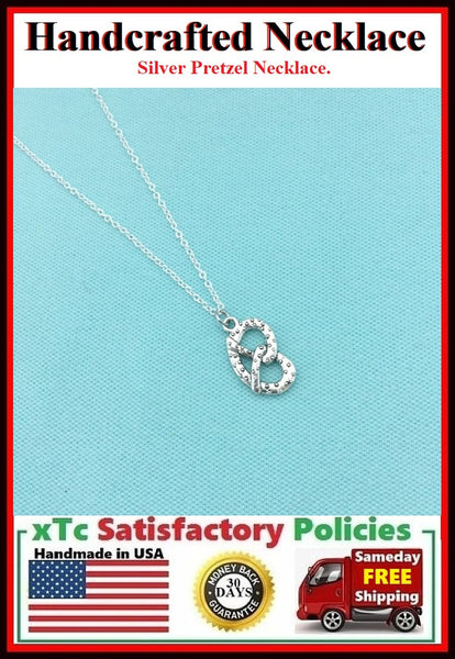 Handcrafted Beautiful Pretzel Silver Charm Necklace.